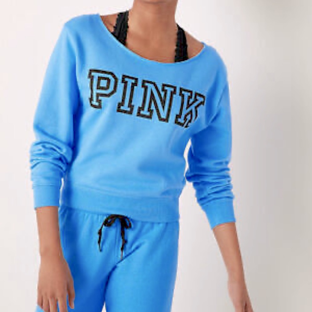 VICTORIA'S SECRET PINK EVERYDAY LOUNGE OFF THE SHOULDER CREW SWEATSHIRT